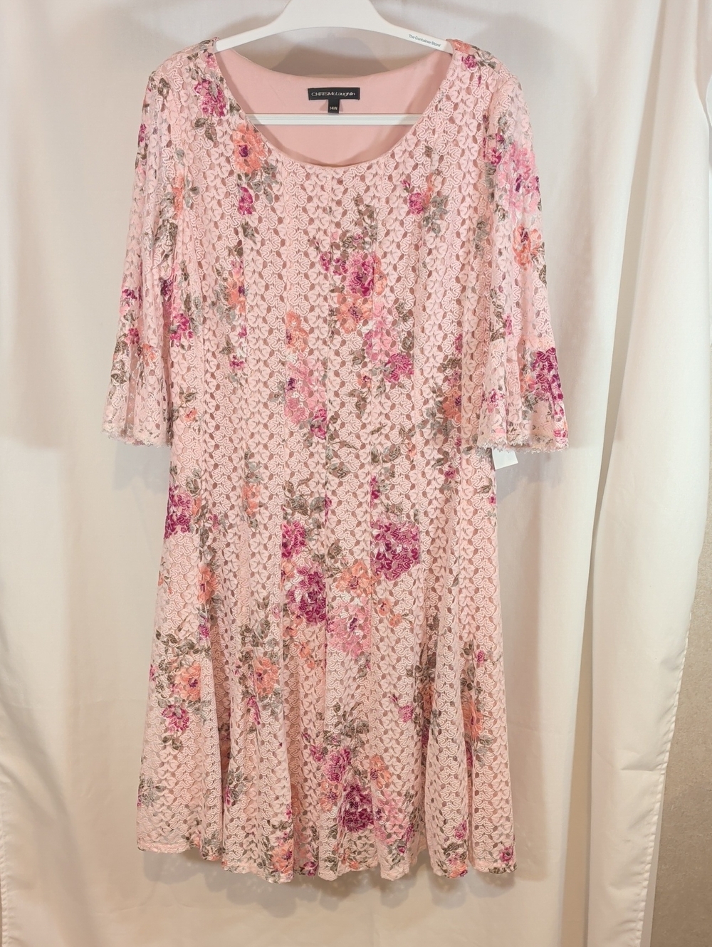 Christina Pink Floral Lace Midi Dress